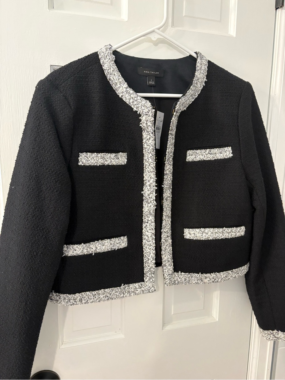 Ann Taylor Black Jacket with Silver-Trimmed Tweed